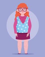 perfectly imperfect, woman with glasses and freckles standing cartoon vector