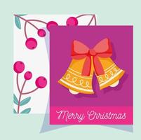 merry christmas, bells with bow and holly berry banner vector