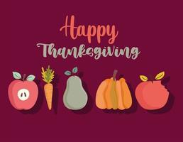 happy thanksgiving harvest apple carrot pear pumpkin vector