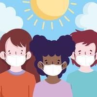 new normal, people with medical masks in the outdoor cartoon vector