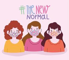 new normal lifestyle, group the girls with funny protective masks vector