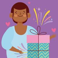 boy with wrapped gift box celebraton cartoon vector