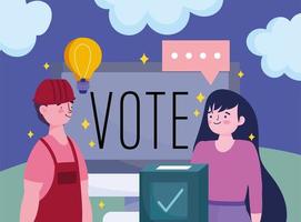 concepto de votación y elección, la gente vota en línea por computadora y caja vector