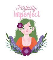 perfectly imperfect, cartoon woman with vitiligo and flowers portrait vector