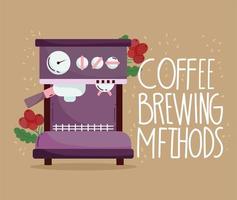 coffee brewing methods, espresso machine branch with grains vector