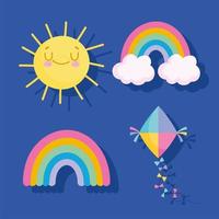 rainbows kite and sun icons vector