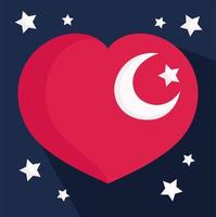 día de la república de turquía, bandera nacional en forma de corazón oscuro y fondo de estrellas vector