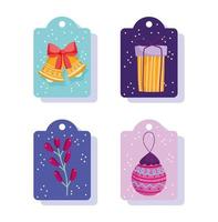 merry christmas, decorative tags with bells gift ball and branch