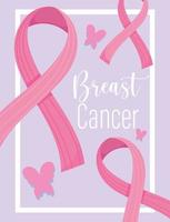 mes de concientización sobre el cáncer de mama cintas rosas mariposas motivacionales vector