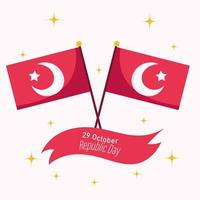 día de la república de turquía, banderas cruzadas cinta estrellas fondo vector