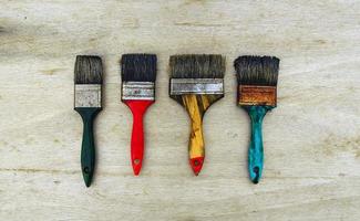 Brushes used for painting on wood photo