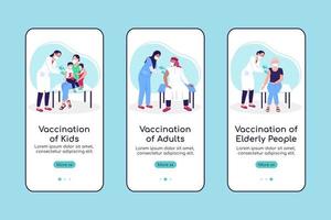 Vaccination of population onboarding mobile app screen flat vector template