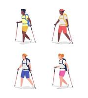 Trekkers semi flat color vector character set