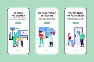 Vaccine manufacturing onboarding mobile app screen flat vector template