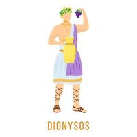 Dionysos flat vector illustration. Dionysus. God of wine and grape harvest. Ancient Greek deity. Mythology. Divine mythological figure. Isolated cartoon character on white background