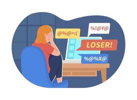 Teen girl and cyber bullying problem 2D vector isolated illustration