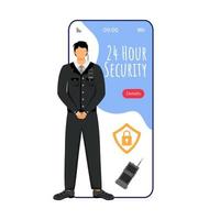 Security cartoon smartphone vector app screen. Mobile phone display with bouncer guard flat character design mockup. Protection, security company. Private safety application telephone interface