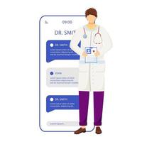 Online doctor consultation smartphone vector app screen. Chat with medical specialist. Mobile phone displays with cartoon characters design mockup. Telemedicine application telephone interface