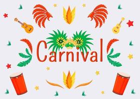 Carnival banner flat vector template. Brochure concept design with cartoon illustrations. Masquerade mask and crowns. Musical instruments horizontal flyer, leaflet with text