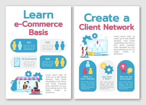 Learn e-commerce basis brochure template. Create client network. Flyer, booklet, leaflet concept, flat illustrations. Vector page cartoon layout for magazine. advertising invitation with text space