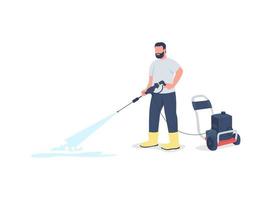 Man with power wash gun flat color vector faceless character