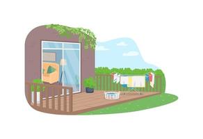 Drying laundry in back yard 2D vector web banner