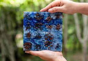 Casting epoxy resin stabilizing pine cone photo