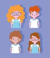 happy teachers day, students boys and girls with uniform cartoon vector