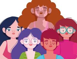 perfectly imperfect, cartoon young women with different skin types vector