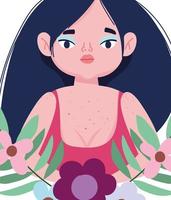 perfectly imperfect, cartoon young woman with skin trouble vector