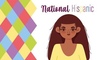 mes nacional de la herencia hispana, caricatura de mujer joven vector