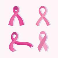 mes de concientización sobre el cáncer de mama cintas rosas iconos inspiradores vector
