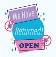reopening, we have returned open, stop message outbreak coronavirus vector