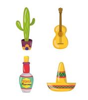 mexican independence day, cactus hat bottle tequila and hat, viva mexico is celebrated on september vector