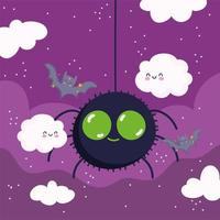 happy halloween, cartoon spider clouds and bats trick or treat party celebration vector