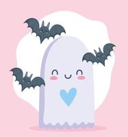 feliz halloween, lindo fantasma y murciélagos dibujos animados truco o trato celebración de la fiesta vector