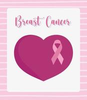 mes de concientización sobre el cáncer de mama cinta rosa corazón amor banner vector