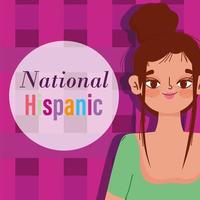 mes nacional de la herencia hispana, personaje de dibujos animados de mujer joven, fondo a cuadros vector
