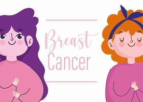 breast cancer awareness month cartoon women characters lettering motivational vector