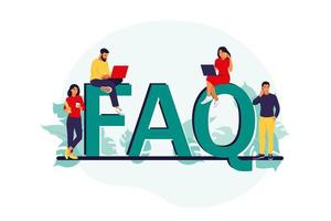 FAQ. Frequently asked questions concept. People ask questions and receive answers. Support center. Vector illustration. Flat.