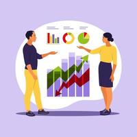 Business people investing into innovation with high potential. Successful investors or entrepreneur. Trading, financial consulting, investment and savings. Vector illustration. Flat.