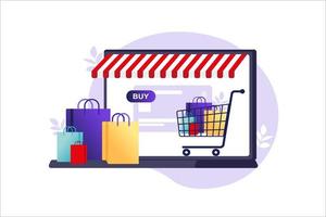 Concept of online shopping, Online store payment. Bank credit cards, secure online payments and financial bill. Digital pay technology. Vector Illustration in flat.