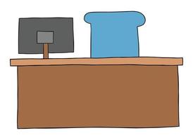 Cartoon Vector Illustration of Office Desk and Computer