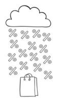 Cartoon Vector Illustration of Shopping Bag Cloud and Discount Rain