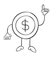 Cartoon Vector Illustration of Dollar Coin Mascot Character Showing Up