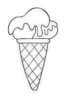 Ilustración de vector de dibujos animados de helado de cono con salsa de chocolate en la parte superior