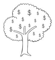 Ilustración de vector de dibujos animados de árbol con dólar