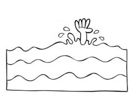 Cartoon Vector Illustration of the Man and His Hand Drowning in the Sea