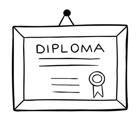 Cartoon Vector Illustration of Framed Diploma Hanging On the Wall