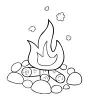 ilustración vectorial de dibujos animados de fogata piedras leña y fuego ardiente